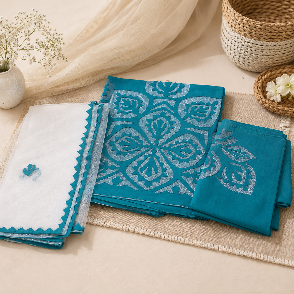 Applique on shirts by using Net Fabric