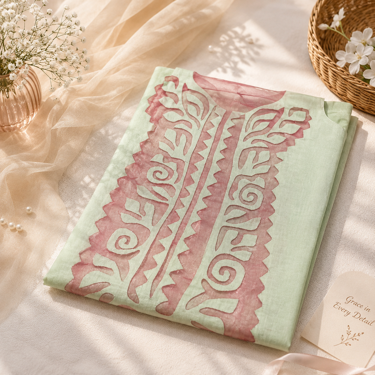 Applique on shirts by using organza Fabric