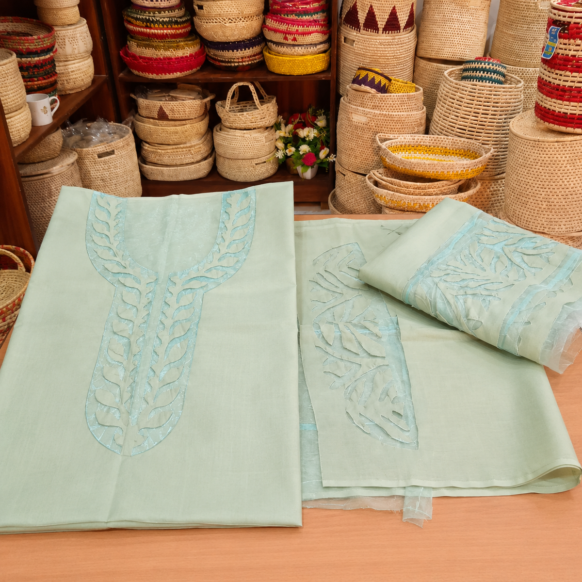 Applique on shirts by using organza Fabric