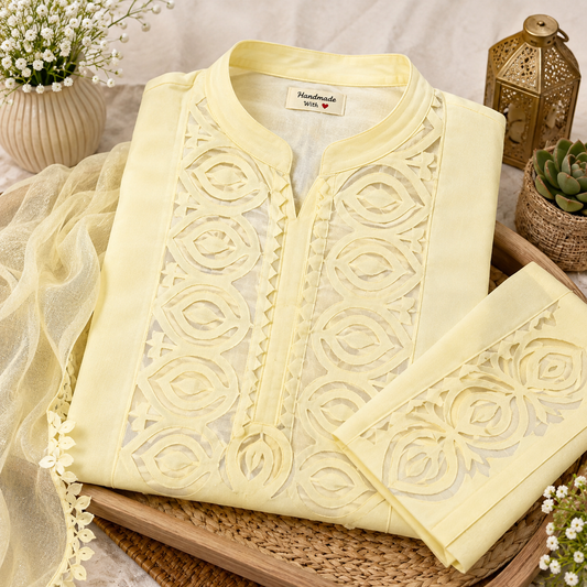Applique on shirts by using Net Fabric